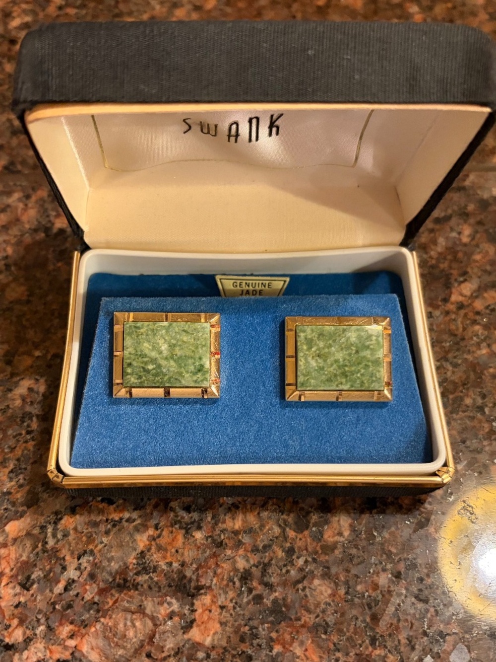 VTG Swank Genuine Jade Rectangular Gold Cufflinks NWT Boxed
